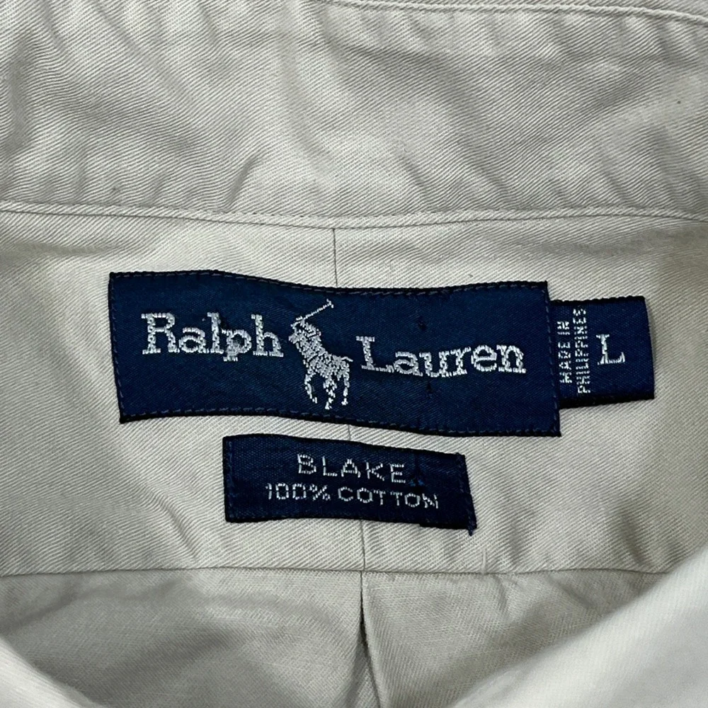 Polo Ralph Lauren Blake Shirt Mens Large Tan Cotton Button Down Long Sleeve FLAW